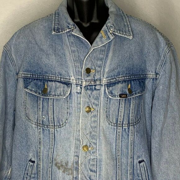 Vtg 60s Lee Denim Jacket L Light Wash Distressed - Picture 2 of 7